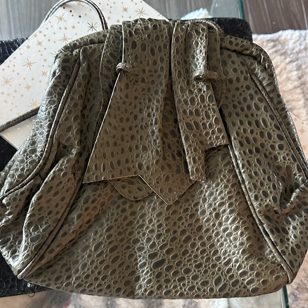 Vintage design by Danielle leather ostrich print bag in army green and black